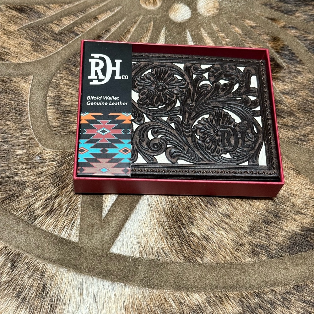 Brown Floral Leather Bifold Wallet